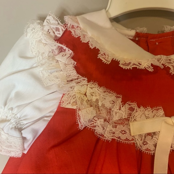 Vintage Bryan Red & White Lace Ruffle Dress & Pants Set - Picture 3 of 9